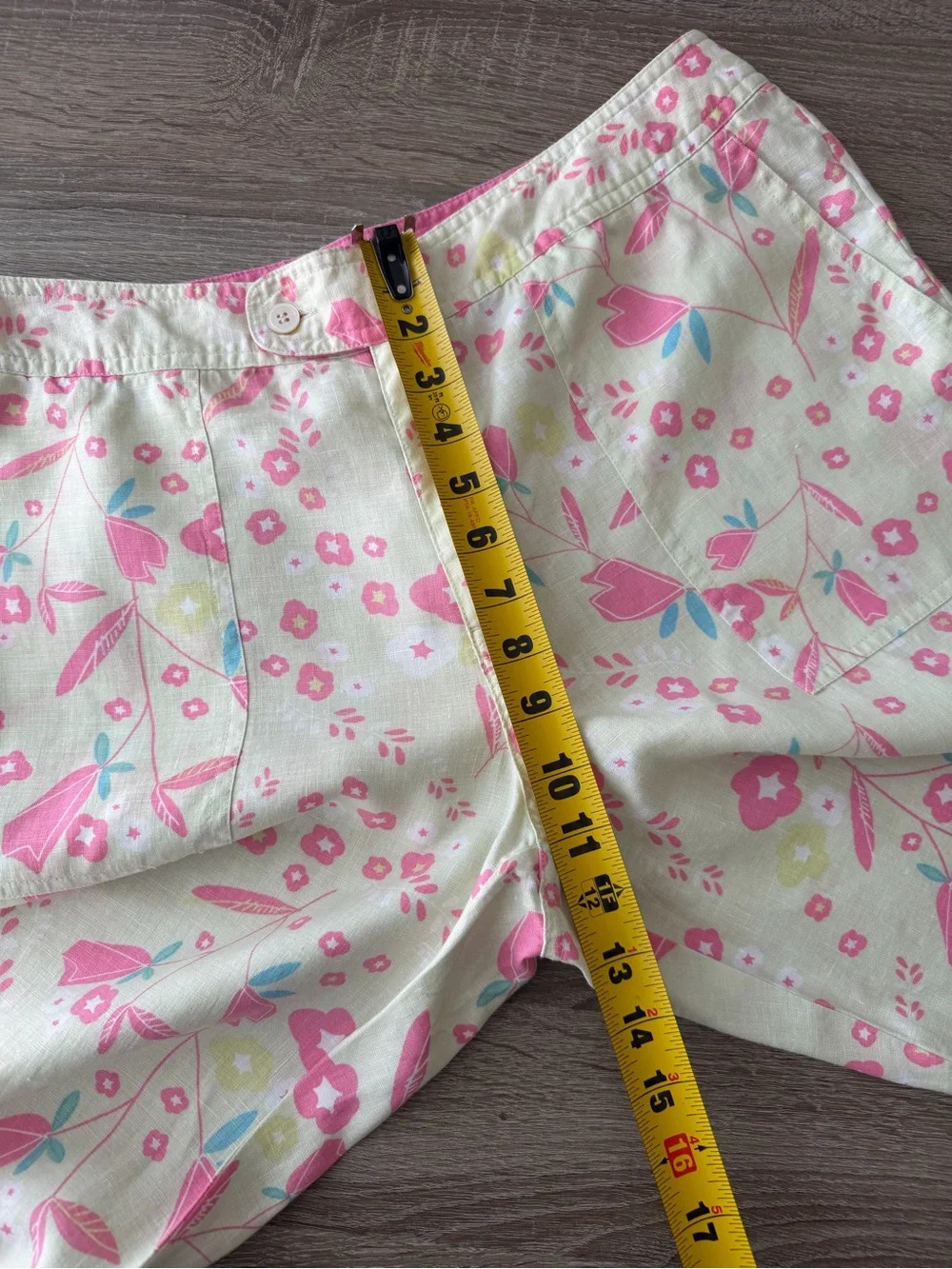 Sigrid Olsen Linen Pink Floral Crop Pants Size 12